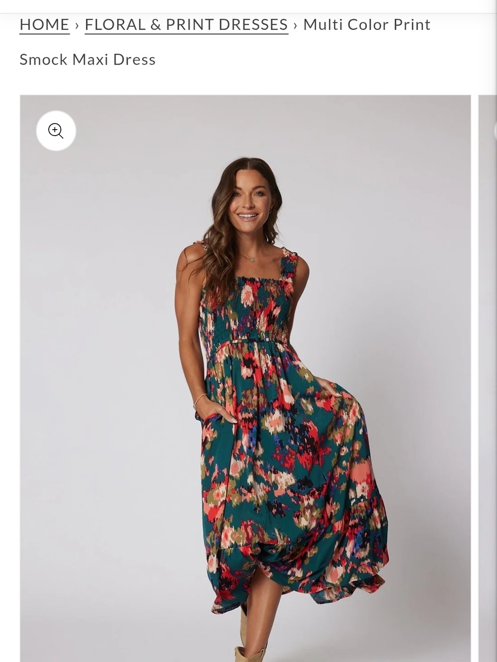 Smocked Multi-Color Floral Maxi Dress - Teal Multi NWOT